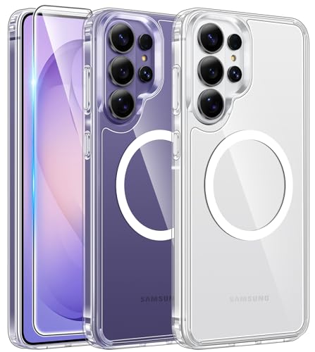Image of FNTCASE for Samsung Galaxy S26-Ultra Case: Clear Magnetic Phone Cases with Screen Protector Compatible with Magsafe Slim Anti Yellowing Rugged Protective Transparent Cell Phone Cover (Clear Magnetic)