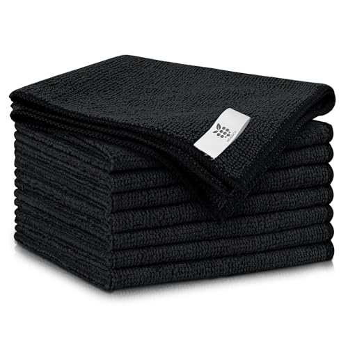 MÛRE & CO® 8 Bayetas de Microfibra Paño de Limpieza Multiusos para Superficies, Cocina, Baño, Coche | Bayetas Suaves, Absorbentes y Reutilizables. (Negro)