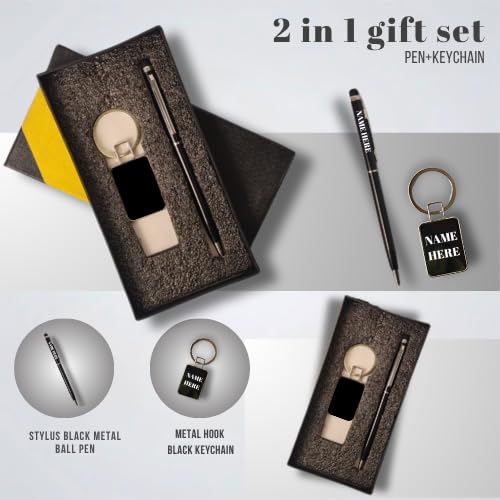 Image of Metal Ball Pen & Keychain Gift Combo 2 in 1 | Ideal Gift For Brother-Sister Special Occasion Corporate Gifting - Black and Golden
