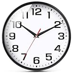 EMITDOOG Wall Clock Modern Kitchen Small Silent Analog Round Simple Quiet Quartz Black Wall Clocks Battery Operated Non Ticking for Bathroom Office Garage School