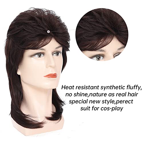 Image of Mullet Wigs for Men Joe Dirt Emo Wig 80s 90s Costumes Fancy Party Accessory Cosplay Wig Halloween Man x (Dark Brown)