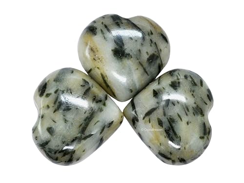 Image of Crystal Heaven Certified Green Tourmaline In Quartz Heart Palm Pebbles Stones Anxiety Stress Relief Massage - Aaa Grade Original Healing Gemstone Agate Heart Palm Stone Yoga Meditation Spiritual