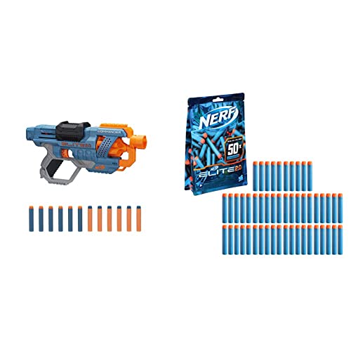 NERF Elite 2.0 Commander RD 6 & Elite 2.0 50er Dart Nachfüllpackung – 50 Nerf Elite 2.0 Darts – kompatibel mit Allen Nerf Blastern, die Elite Darts verwenden