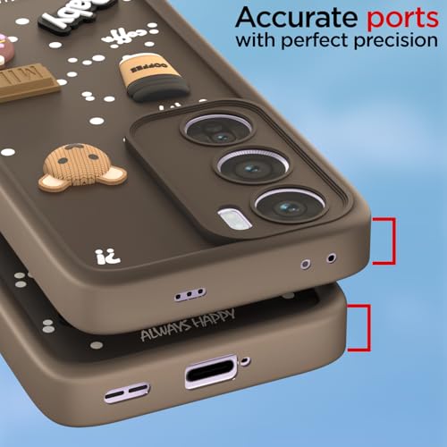 Image of Outlouders Back Cover for Oppo Reno 12 Pro 5G | 3D Cartoon Cute Fun Bear | Silicone Full Body Protection Bumper Case (Brown)