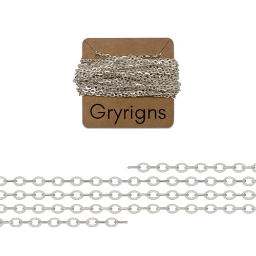 Image of Gryrigns 5Feet 2.2mm 925 Sterling Silver Flat Cable Chain Link Bulk for DIY Craft Jewelry Making (12.50 Grams)