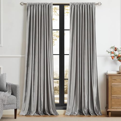 Image of PRIMROSE Light Grey Curtains 102 inch for Living Room,2 Panels Drapes Blackout Rod Pocket Back Tab Window Treatment Room Darkening Thick Decorative Curtains for Bedroom