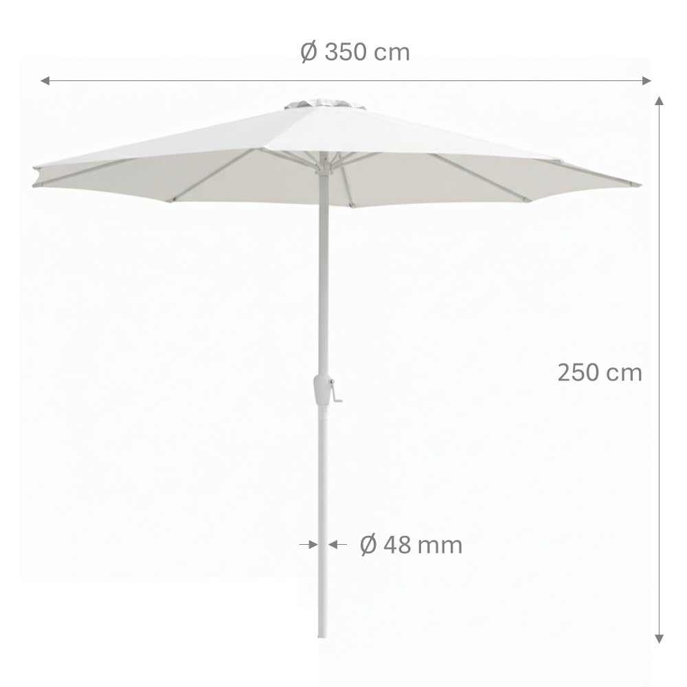 LOLAhome Parasol +RESISTENTE, circular, mástil fijo Ø48mm de aluminio, con Antiviento y Manivela, Elegante y Duradero, tratamiento Anti-corrosión, Para Exterior, Jardín - Tessa Alba