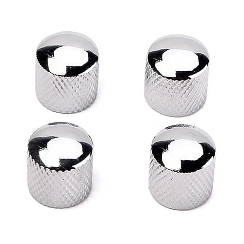 CIMAXIC 4pcs Guitar Bass Dome Knobs in Chrome Metal Guitar Knobs Set Screw for Replacement