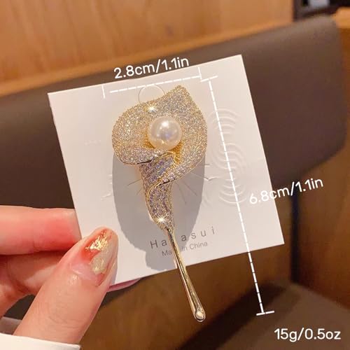 Image of Elegant Floral Brooch Pins for Women, Crystal Pearl Rhinestone CZ Flower Lapel Pin Wedding Party Exquisite Brooches and Pins for Women Ladies