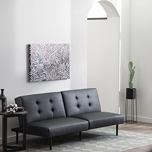 Edenbrook Gilman Futón convertible sin brazos – Sofá cama de apoyo, sofá cama, estándar, cuero sintético negro