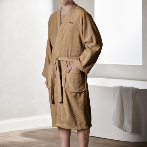 Image of Lacoste Classic Pique Cotton Terry Bath Robe, Unisex, One Size,