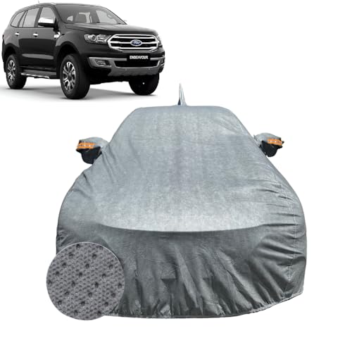 Image of Car Cover for Ford Endeavour (2016-2021) | 100% Waterproof Cover with Antenna & Reflective Mirror Pockets | Dustproof, Scratchproof, Heatproof Endeavour Car Cover |Soft Cotton Lining| Grey