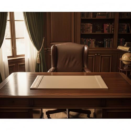 Image of Dacasso Bonded Pad with Side Rails Luxury Leather Desk Blotter for Writing, 30 x 18 (White Latte)