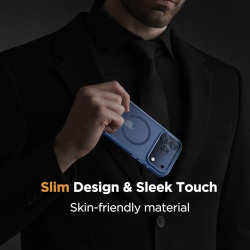 Image of Miracase Magnetic for iPhone 17 Pro Case 6.3 inch with Screen Protector, [Compatible with MagSafe] Military-Grade Protection, Anti-Fingerprint, Slim Thin Phone Case for 17 Pro Cover, Glass Blue