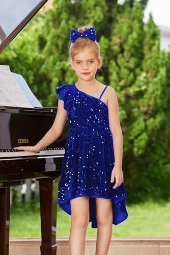 GRACE KARIN Girls One Shoulder Sequin Dress High Low Party Dress for 5-14Y2