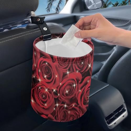 Image of Car Trash Can Collapsible Hanging Portable Dustbin Bin Waste Basket Rose Print Car Accessories Interior for Cars, Family Gatherings, Camping Small Trash Can
