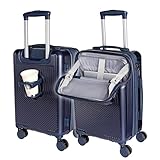 GMTA Mala de Viagem de Bordo 10Kg Expansível Rígida Padrão ANAC com 4 Rodas duplas 360° Cadeado Anti Furto Compartimento Exclusivo para Notebook Saída USB para carregamento de Celular (Azul)