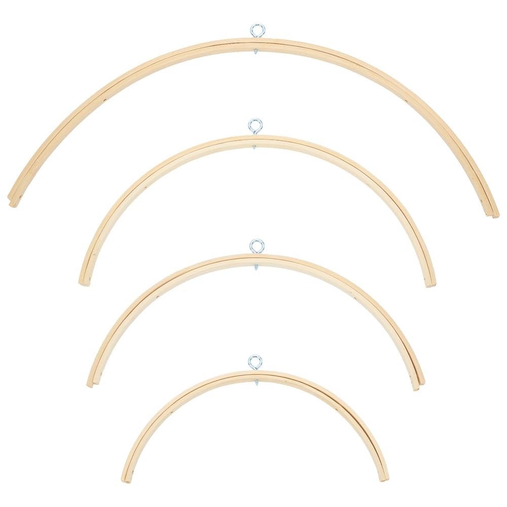 WEBEEDY 4 Sizes Mobile Hanging Frame Semicircular Wooden Mobile Hanger Frame Handmade Wind Chime Stands,Kit,Easy to Assemble Wooden Wind Bell for Home Birthday Party Decor Gift,26cm,30cm,33cm,36cm
