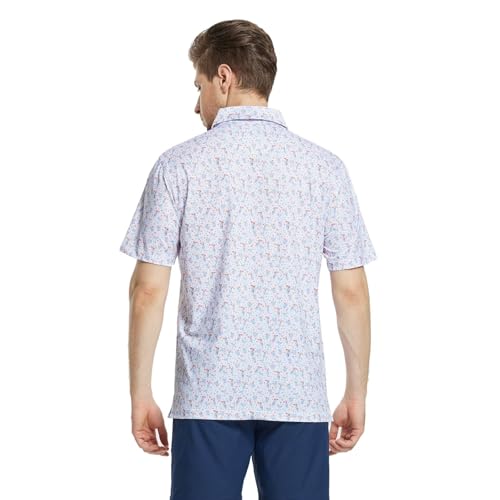 Image of M MAELREG Mens Golf Shirt Short Sleeve Dry Fit Print Moisture Wicking Performance Patterns Collared Polo Shirt