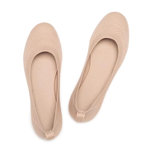 Frank Mully Women’s Ballet Flat Shoes Knit Dress Shoes Round Toe Slip On Ballerina Flats for Woman Low Wedge Comfort Soft