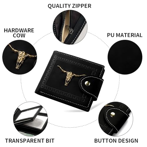 Slim Wallet for Men With Metal Tag Minimalist Multiple Card Slots Inner Zipper Thin Stylish Mens Bifold Wallet with Id Window,Black4