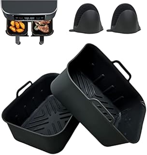 Rollay Large Silicone Air Fryer Liners for Ninja Dual Air Fryer AF400UK, AF451UK & AF300UK with Silicone Mitts, Reusable Air Fryer Silicone Liner & Accessories for Vortex/Salter/Tower (4PCS Set)