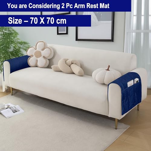 Image of Amazon Basics - Velvet Quilted Sofa Armrest - Set of 2 | Multi-Layered Fabric | 70cm x 70cm | 350 GSM | Color - Navy Blue