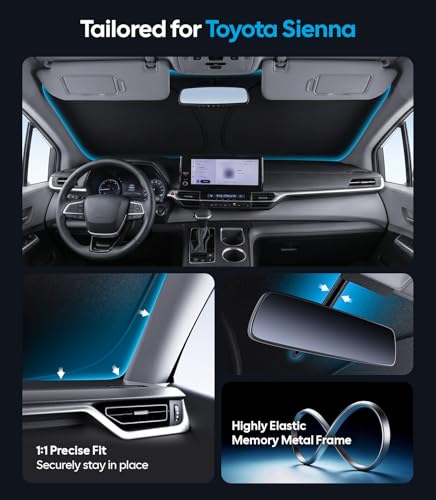 Image of Wigoo for Toyota Sienna Windshield Sunshade [OEM Design, 100% Sun Blockage] Foldable Heat Insulation Sun Shade with Storage Bag, for Toyota Sienna (2011-2026), Silver Coating