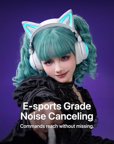YOWU RGB Cat Ear Headphone CE Wireless 5.2 Foldable Gaming Headset with SoundMage Acoustic System, Built-in Mic & Customizable Lighting and Effect via APP, Designed for Gamer Girls(White) YOWU RGB Cat Ear Headphone CE Wireless 5.2 Foldable Gaming Headset with SoundMage Acoustic System, Built-in Mic & Customizable Lighting and Effect via APP, Designed for Gamer Girls(White)
