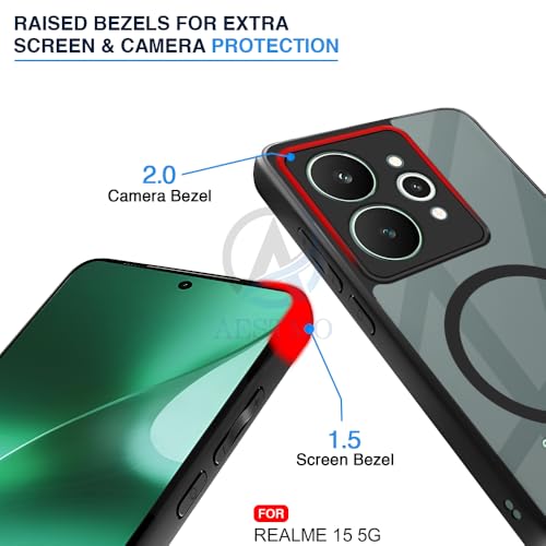 Image of AESTMO Realme 15 5G Back Cover | 360 Protection | Crystal Clear Hard Back Transparent | Compatible with MagSafe Accessories (PC+TPU, Black Bumper)