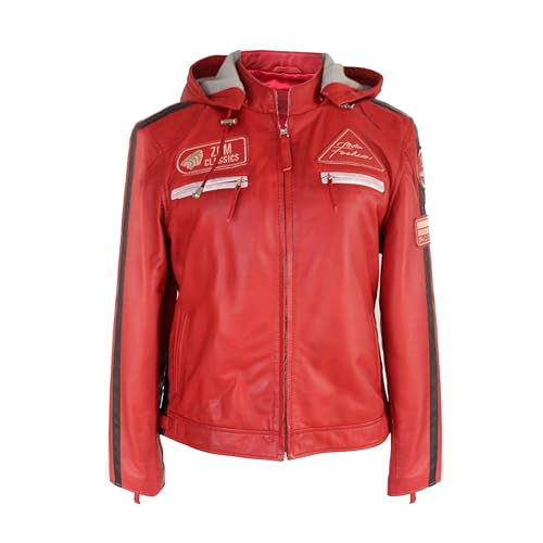 Zerimar Veste de motard en cuir véritable pour femme - Veste élégante et moderne - Cuir durable - Design polyvalent et sophistiqué - Couleur rouge Taille S