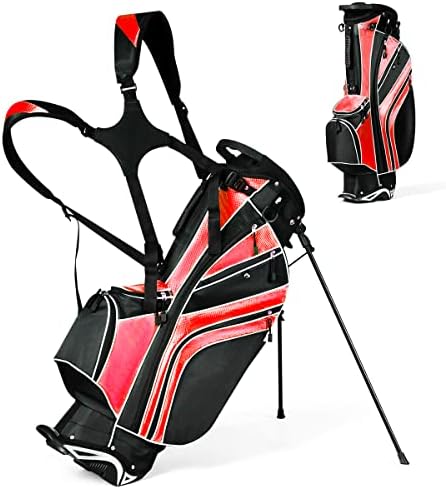 Renatone Golf Stand Bag, Lightweight Organized Golf Bag w/ 6 Way Dividers, 7 Pockets & Padded Dual Straps, Easy to Carry Golf Club Bag for Men & Woman (Red)