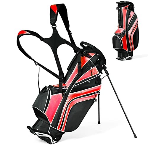Renatone Golf Stand Bag, Lightweight Organized Golf Bag W/ 6 Way Dividers, 7 Pockets & Padded Dual Straps, Easy To Carry Golf Club Bag For Men & Woman (Red) #TOP19