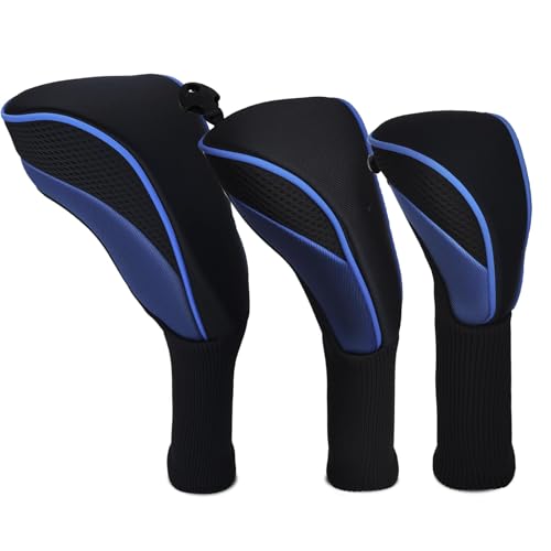 Golf Club Head Covers Set (3 Pieces) for Fairway Woods, Driver, and Hybrids - Long Neck Mesh Design...