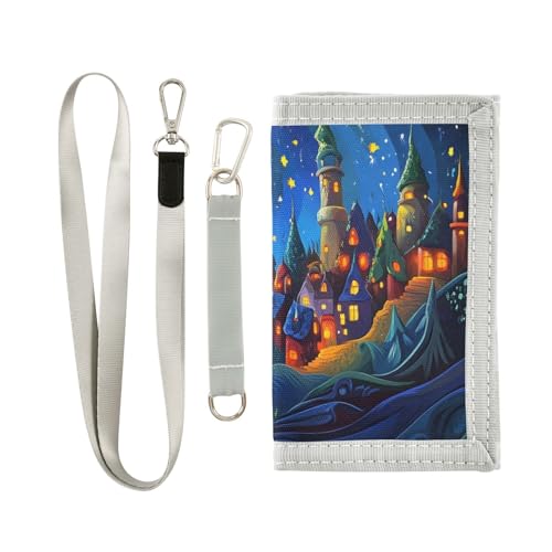 FOLIOSA Kids Wallet for Boys Girls Fairy Landscape Print Youth Wallet with Zipper Pocket Card Holders, Novelty Wallet 4.9×2.9 in