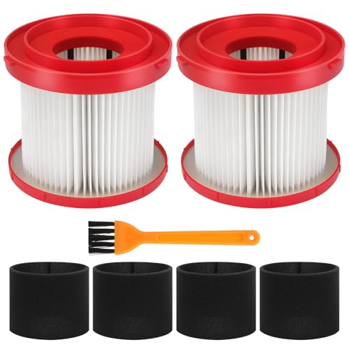 LBLVBNEWD 2 Pack 49-90-1900 Wet Dry Vacuum Filter Compatible With Cordless M18 Vacuum 0780-20 0880-20 with 4 Foam Sleeve Filters & 1 Brush
