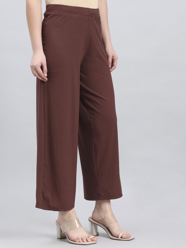 Image of GO COLORS Soft Rayon Blend Rib Palazzo Full Length for Women| Breathable, Mid Rise