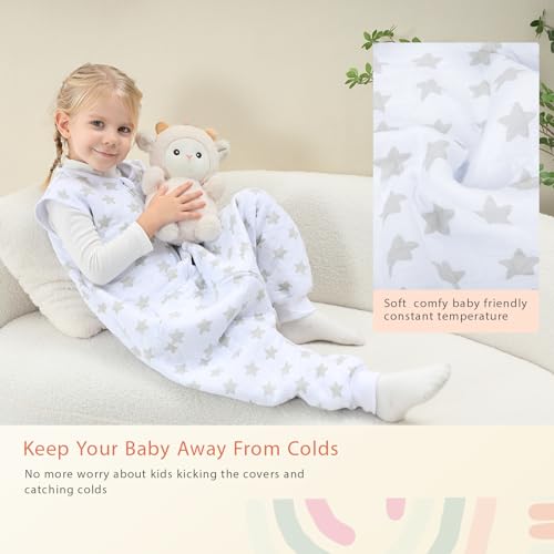 Image of WONDAY Toddler Sleep Sack with Feet, 1.0 Tog Lightweight Sleeping Sacks for Walking with Legs,12Months 2T