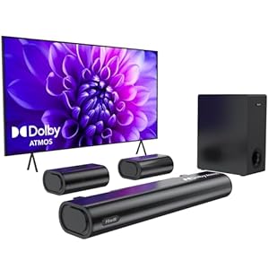 Hiwill 5.1ch Dolby Atmos Soundbar with 5.25” Subwoofer, Clear Voice, Surround Sound System w/2 Wired Rear Speakers, 380W Peak Power Bluetooth PC Sound Bar for TV, eARC/ARC/Opt, 2025