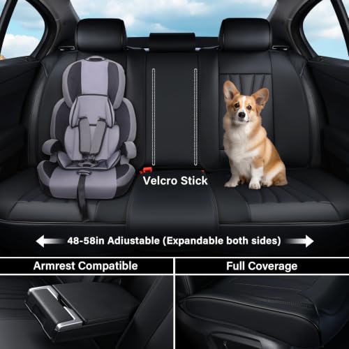 Image of Coverado Car Seat Covers Full Set, 5 Piece Car Seat Protector with Lumbar Support & Removable Headrest, Breathable Leather Front Rear Seat Cushion Universal Fit for Truck Automotive Black
