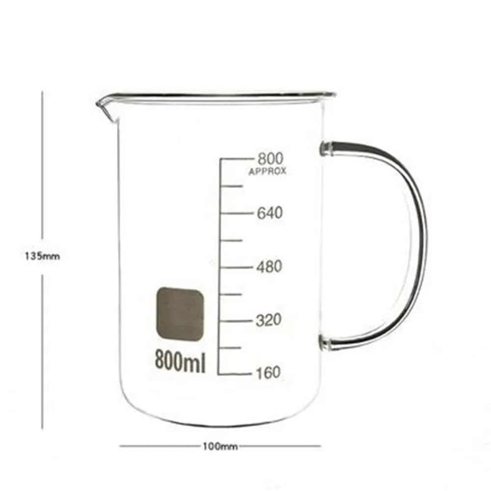 Vetreria da laboratorio 1 pz 50 ml-800 ml Becher in vetro con manico Vetreria da laboratorio Vetro borosilicato 3.3(800ml)