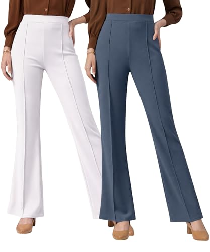 Image of Women Solid Flared Trousers Pack of 2 | High Waist Stretchable Office Pants for Women | Formal Bell Bottom Palazzo Trouser Combo