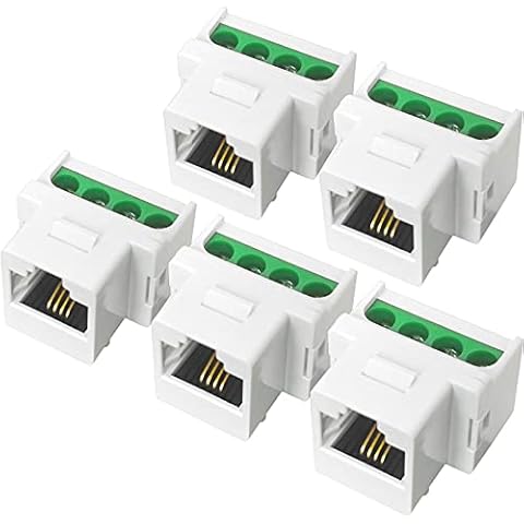 NECABLES 5Pack RJ11 Screw Jack CAT3 Telephone Keystone Jack with Screw Terminal on Breakout Board 4 Screws to RJ11 6P4C Female White Cover
