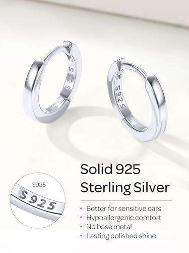 Image of ChicSilver 925 Sterling Silver Huggie Hoop Earrings Small Hoop Earrings for Women Hypoallergenic Silver Huggie Earring Cartilage Earrings for Women (6 /8 /10 /12 /14 /16 /18 /20MM)
