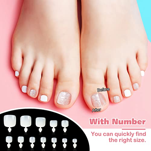 JSRQT Natural Fake Toe Nails - Acrylic Toe Nail Art Tips - French Tip Design - 120pcs, 1 ml (Pack of 1) - Image 3