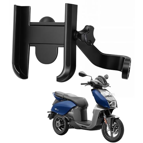 Image of Metal CNC Mobile Holder for Scooter, Scooty & Motorcycle Compatible for Vida V2, Mirror Mount, 360 Rotation, Strong Anti-Slip Grip, Wide Adjustable Fit for All Smartphones (Black)