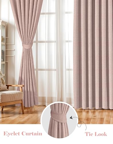Image of Casableu Twillbone Digital Print 85% Blackout Curtains for Door /Window, Thermal Insulated, Tie Back, Wider Width 50 in, Eyelet Curtains for Living Room /Bedroom (Baby Pink 7 ft Set of 2)