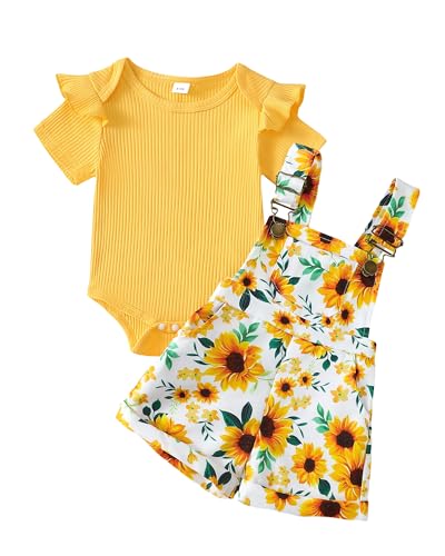 Image of SUNNY PIGGY Baby Girl Clothes Summer Outfit Short Sleeve Overalls Suspender Infant Girls Short Set Shorts Clothing