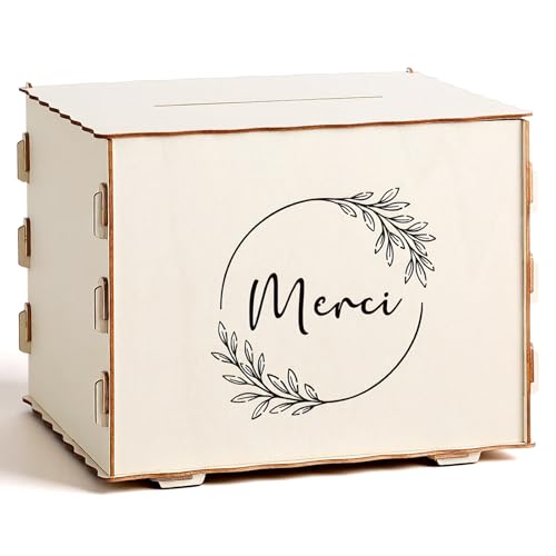 Namalu Urne Merci en Bois Urne de Mariage Eucalyptus Creuse Boîte à Cartes de Baptême Boîte à Cadeaux Tirelire Décorative pour Fête d’Anniversaire...