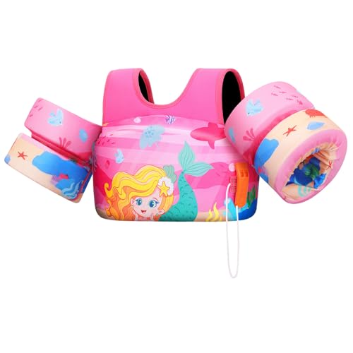 Heysplash Kids Swimming Vest, Toddler Floaties Fit 33-66 Lbs, Puddle Kids Jumper with Adjustable Strap, Swim Jacket Water Wing Arm Baby Float, Pool Sea Swimming Aid, Rosered Mermaid